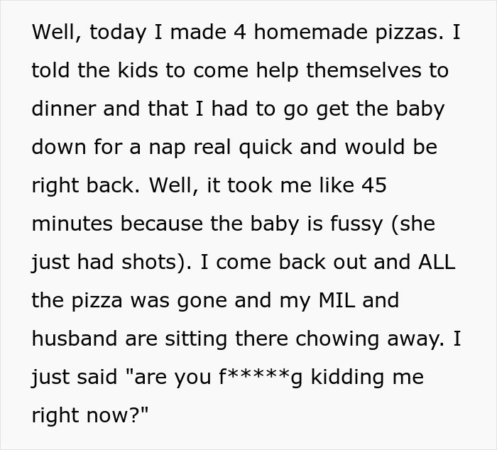 Mom Of Four At Her Wit's End After MIL Won’t Stop Eating All Their Food Mom Of Four At Her Wit's End After MIL Won’t Stop Eating All Their Food