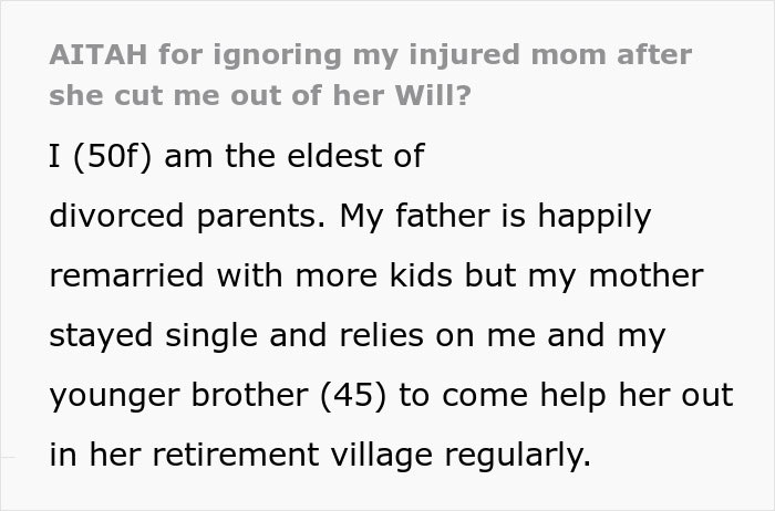 Mom Leaves $250k Inheritance To Son, Throws A Fit When Daughter Stops Looking After Her Mom Leaves $250k Inheritance To Son, Throws A Fit When Daughter Stops Looking After Her
