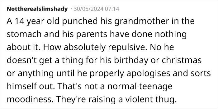 Lady Asks If She's Unreasonable For Not Buying Grandson A Birthday Gift After He Punched Her Lady Asks If She's Unreasonable For Not Buying Grandson A Birthday Gift After He Punched Her