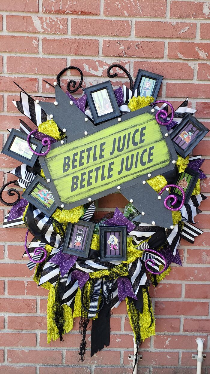 Beetlejuice Decorations: Large Wreath With Lighted Marquee And Your Favorite Characters Framed Beetlejuice Decorations: Large Wreath With Lighted Marquee And Your Favorite Characters Framed