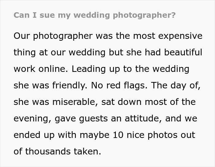 Woman Leaves Bad Review On Wedding Photographer, Gets All The Photos Taken Away Woman Leaves Bad Review On Wedding Photographer, Gets All The Photos Taken Away