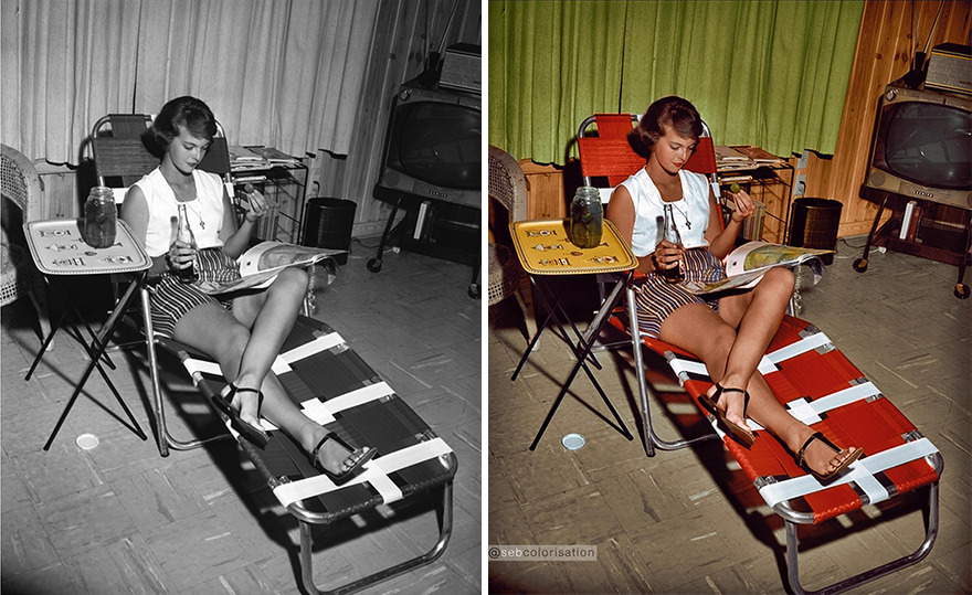 Carol Van Aken Snacking Pickles And Coca Cola Between Meals In Tallahassee, Florida. 1957