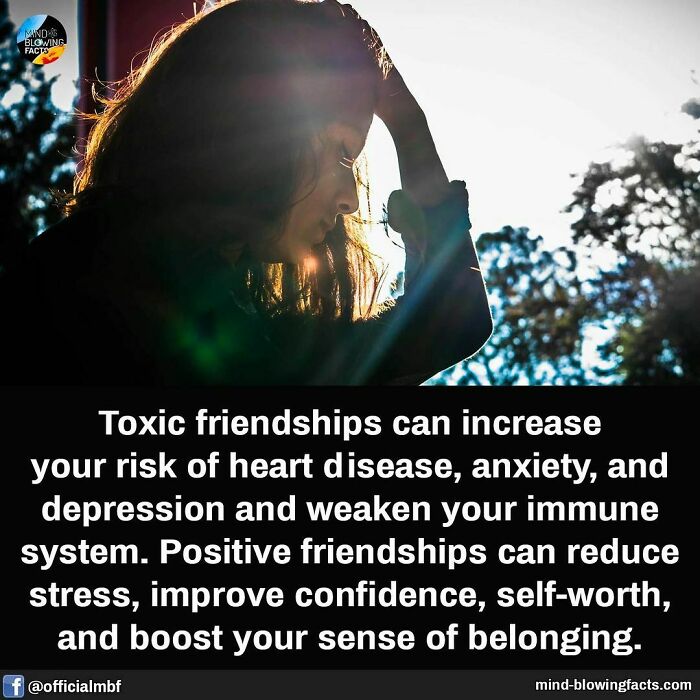 Silhouetted woman holding head with sunlight and trees in background illustrating mind-blowing facts about friendships.