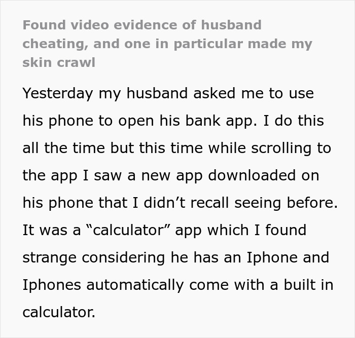 Secret Calculator App On Husband’s Phone Leads Wife Down Rabbit Hole Of His 7-Month Long Affair Secret Calculator App On Husband’s Phone Leads Wife Down Rabbit Hole Of His 7-Month Long Affair