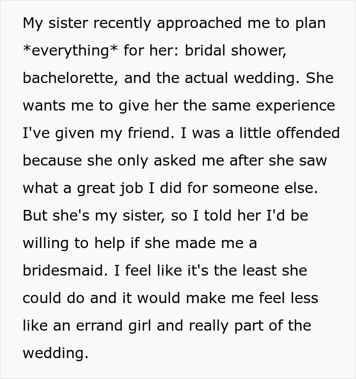 Woman Excludes Sis From Bridal Party Due To Her “Look”, Asks Her To Plan The Wedding, She Refuses Woman Excludes Sis From Bridal Party Due To Her “Look”, Asks Her To Plan The Wedding, She Refuses