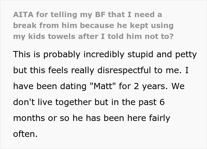 BF Won’t Stop Using Kids’ Towels To Wipe Off Gross Fluids, Furious GF Tells Him They Need A Break BF Won’t Stop Using Kids’ Towels To Wipe Off Gross Fluids, Furious GF Tells Him They Need A Break