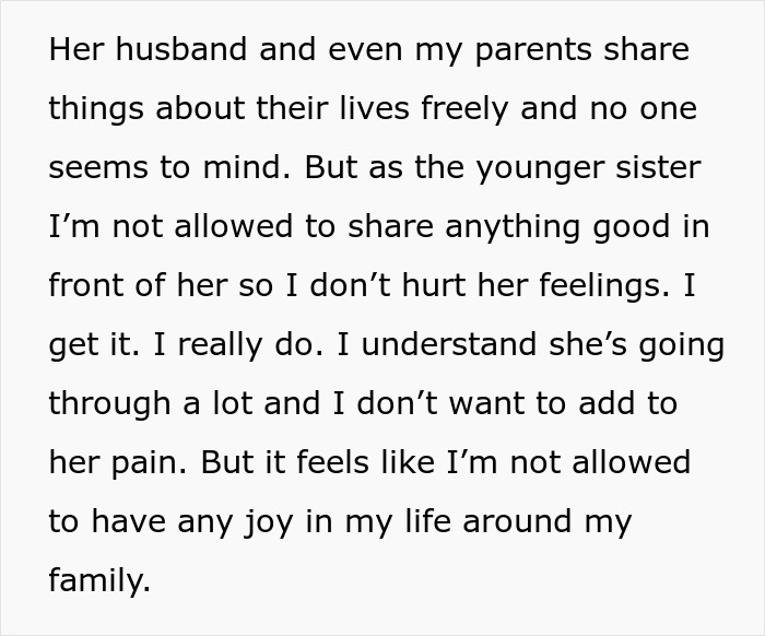"AITA For What I Said? My Family Won’t Let Me Share Any Good News Because Of My Sister's Disability" "AITA For What I Said? My Family Won’t Let Me Share Any Good News Because Of My Sister's Disability"