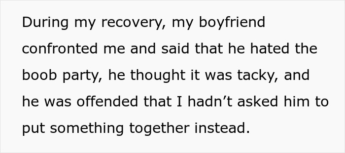 BF Demands GF Apologize For Having A 'Boob Voyage' Party BF Demands GF Apologize For Having A 'Boob Voyage' Party