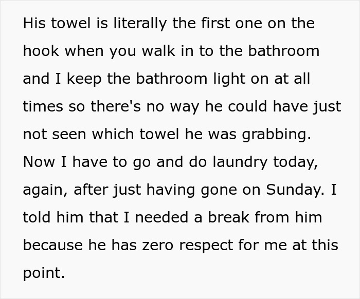 BF Won’t Stop Using Kids’ Towels To Wipe Off Gross Fluids, Furious GF Tells Him They Need A Break BF Won’t Stop Using Kids’ Towels To Wipe Off Gross Fluids, Furious GF Tells Him They Need A Break