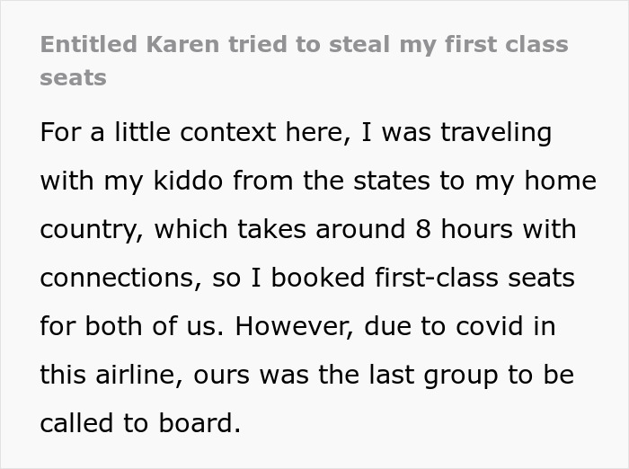 Dad Puts Entitled Karen In Her Place After She Tried To Steal His First-Class Seats Dad Puts Entitled Karen In Her Place After She Tried To Steal His First-Class Seats