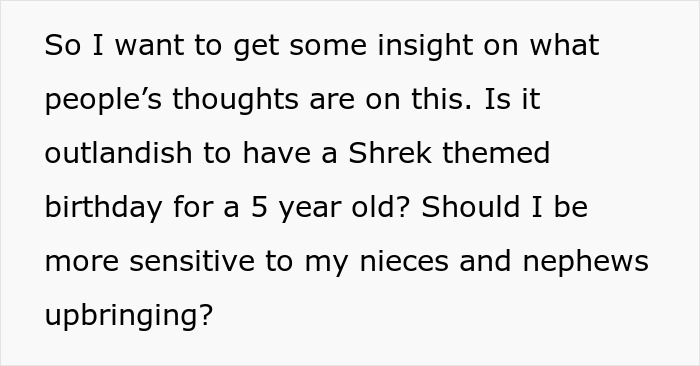 5YO Wants A Shrek-Themed Party, His Cousins Can’t Come Due To Parents’ Religious Views 5YO Wants A Shrek-Themed Party, His Cousins Can’t Come Due To Parents’ Religious Views