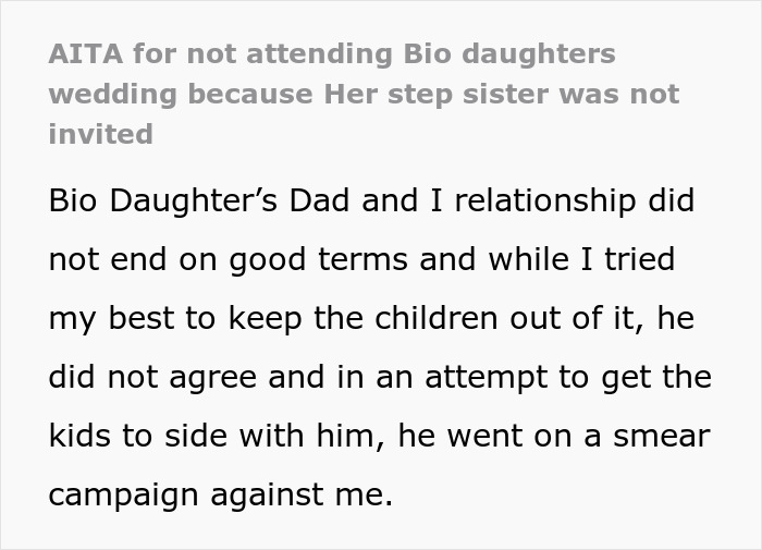 Bride Won't Invite Stepsis To Her Wedding As She’s Not Family, Mom Says Then She’s Not Family Either Bride Won't Invite Stepsis To Her Wedding As She’s Not Family, Mom Says Then She’s Not Family Either