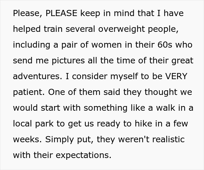 “AITA For Canceling On A Group Of Very Out Of Shape Women That Hired Me To Guide Their Hikes?” “AITA For Canceling On A Group Of Very Out Of Shape Women That Hired Me To Guide Their Hikes?”