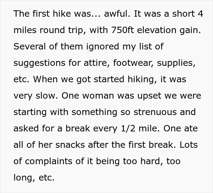“AITA For Canceling On A Group Of Very Out Of Shape Women That Hired Me To Guide Their Hikes?” “AITA For Canceling On A Group Of Very Out Of Shape Women That Hired Me To Guide Their Hikes?”