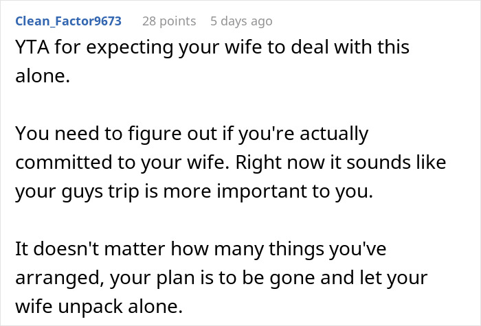 Guy Expects Wife To Handle House Move Alone Because He Booked A Guys' Trip In Advance Guy Expects Wife To Handle House Move Alone Because He Booked A Guys' Trip In Advance