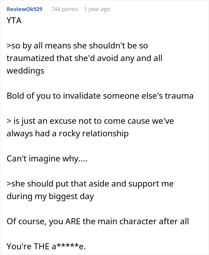 "AITA For Thinking That My Sister Is Selfish For Wanting To Skip My Wedding Cause Of Her 'Trauma'?" "AITA For Thinking That My Sister Is Selfish For Wanting To Skip My Wedding Cause Of Her 'Trauma'?"