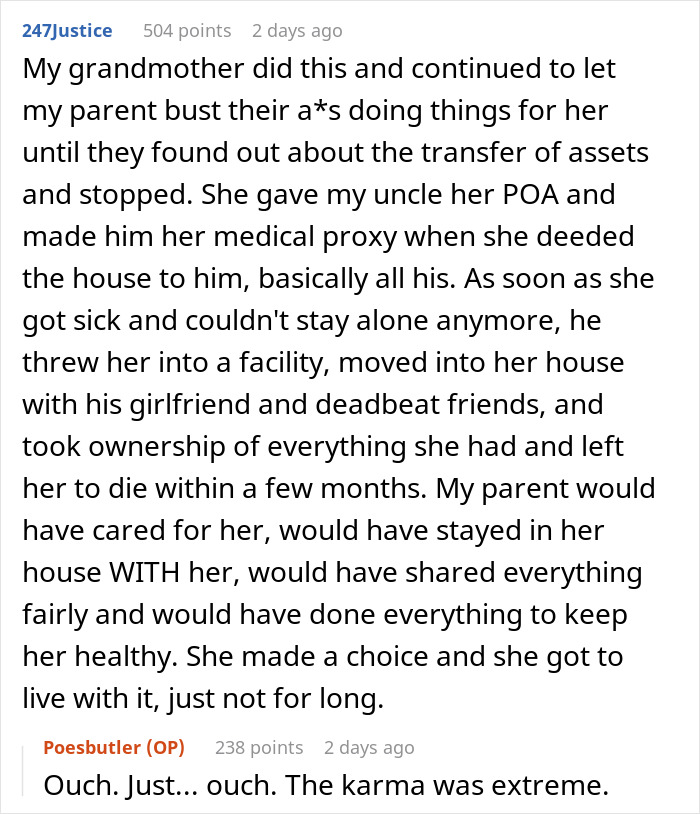 Mom Leaves $250k Inheritance To Son, Throws A Fit When Daughter Stops Looking After Her Mom Leaves $250k Inheritance To Son, Throws A Fit When Daughter Stops Looking After Her