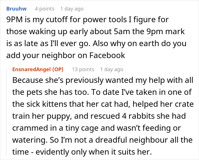 Woman Asks Neighbor To Not Use Her Power Tools After 8PM As It’s Her Kids’ Bedtime, She Refuses Woman Asks Neighbor To Not Use Her Power Tools After 8PM As It’s Her Kids’ Bedtime, She Refuses
