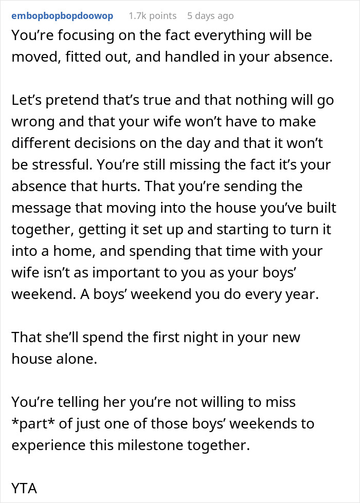 Guy Expects Wife To Handle House Move Alone Because He Booked A Guys' Trip In Advance Guy Expects Wife To Handle House Move Alone Because He Booked A Guys' Trip In Advance
