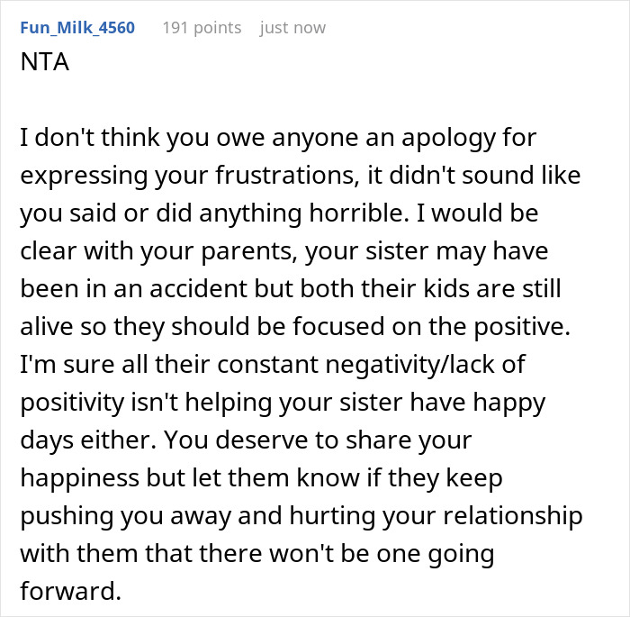 "AITA For What I Said? My Family Won’t Let Me Share Any Good News Because Of My Sister's Disability" "AITA For What I Said? My Family Won’t Let Me Share Any Good News Because Of My Sister's Disability"