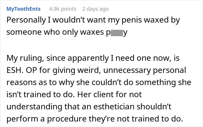 "Am I The Jerk For Refusing To Wax A Trans Woman Because I Didn't Want To Touch Male Genitalia?" "Am I The Jerk For Refusing To Wax A Trans Woman Because I Didn't Want To Touch Male Genitalia?"