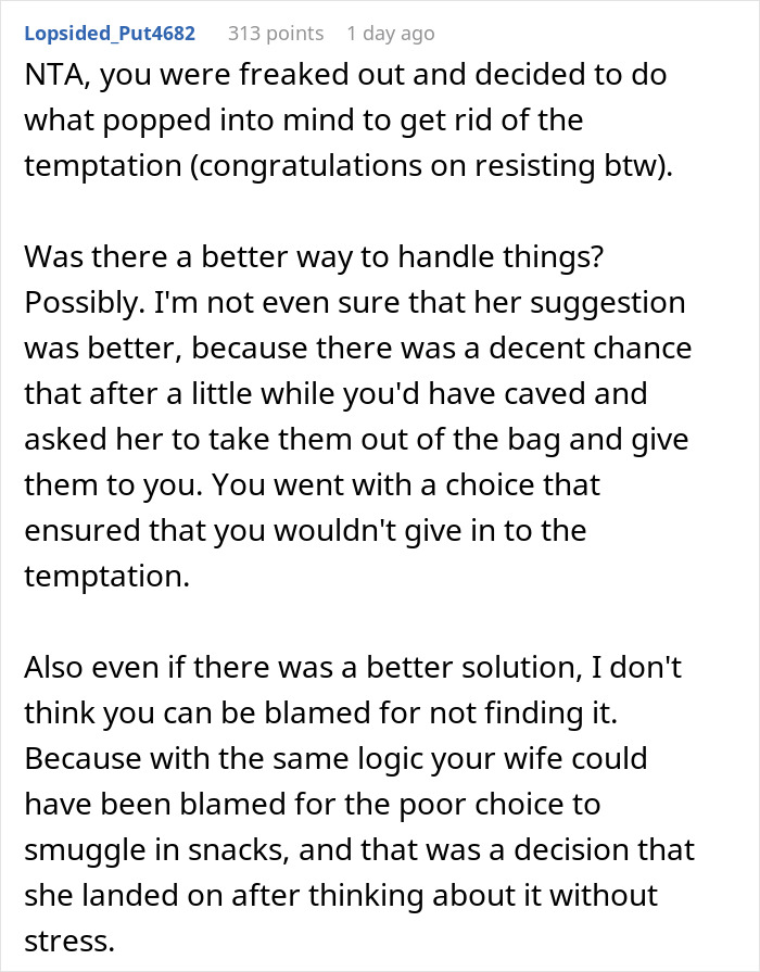"AITA For Reporting My Wife For Bringing Me Snacks In The Hospital?" "AITA For Reporting My Wife For Bringing Me Snacks In The Hospital?"