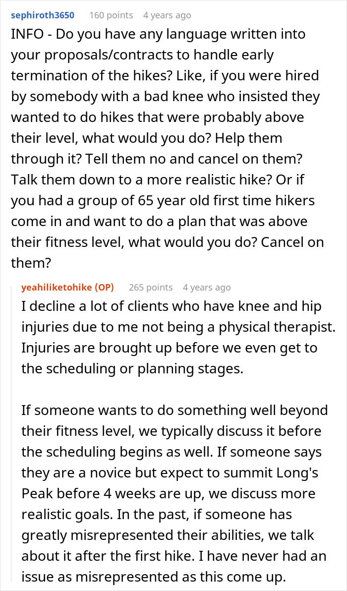 “AITA For Canceling On A Group Of Very Out Of Shape Women That Hired Me To Guide Their Hikes?” “AITA For Canceling On A Group Of Very Out Of Shape Women That Hired Me To Guide Their Hikes?”