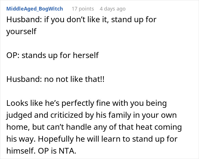 Woman Defends Herself Against In-Laws’ Criticism, Leaves Husband Fuming Woman Defends Herself Against In-Laws’ Criticism, Leaves Husband Fuming