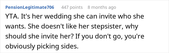 Bride Won't Invite Stepsis To Her Wedding As She’s Not Family, Mom Says Then She’s Not Family Either Bride Won't Invite Stepsis To Her Wedding As She’s Not Family, Mom Says Then She’s Not Family Either