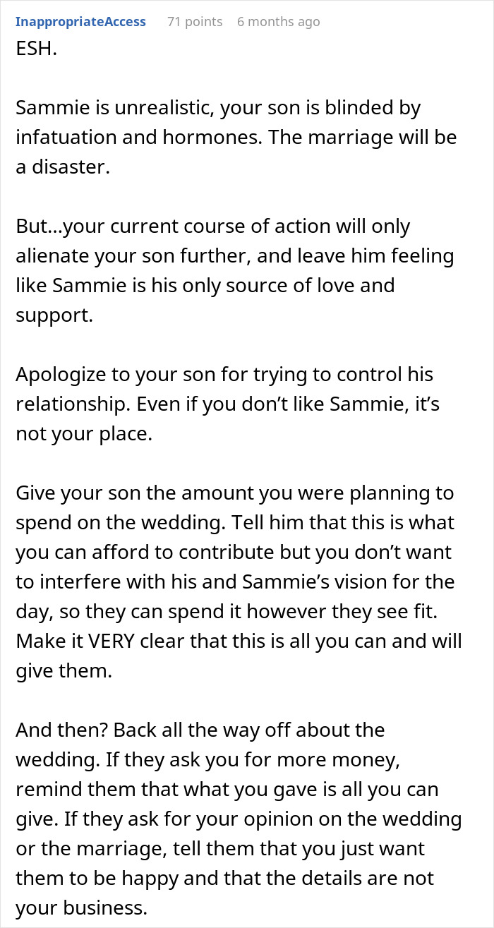 Parent Wants To Help Son And His Bride Out Financially, Refuses After Bride Picks $10k Wedding Dress Parent Wants To Help Son And His Bride Out Financially, Refuses After Bride Picks $10k Wedding Dress