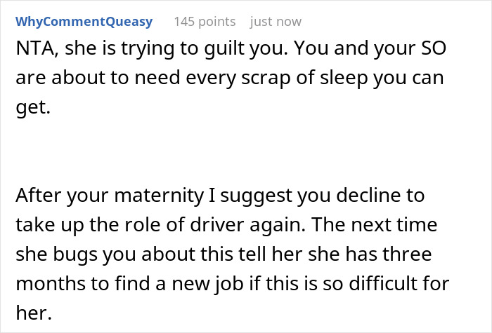 “AITA For Refusing To Ask My Partner If He’ll Drive My Friend To Work When I Go On Maternity Leave?” “AITA For Refusing To Ask My Partner If He’ll Drive My Friend To Work When I Go On Maternity Leave?”