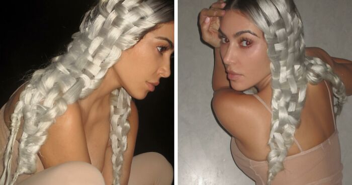 Kim Kardashian Trolled For Giving “George Washington Vibes” With New Platinum White Basket Braids