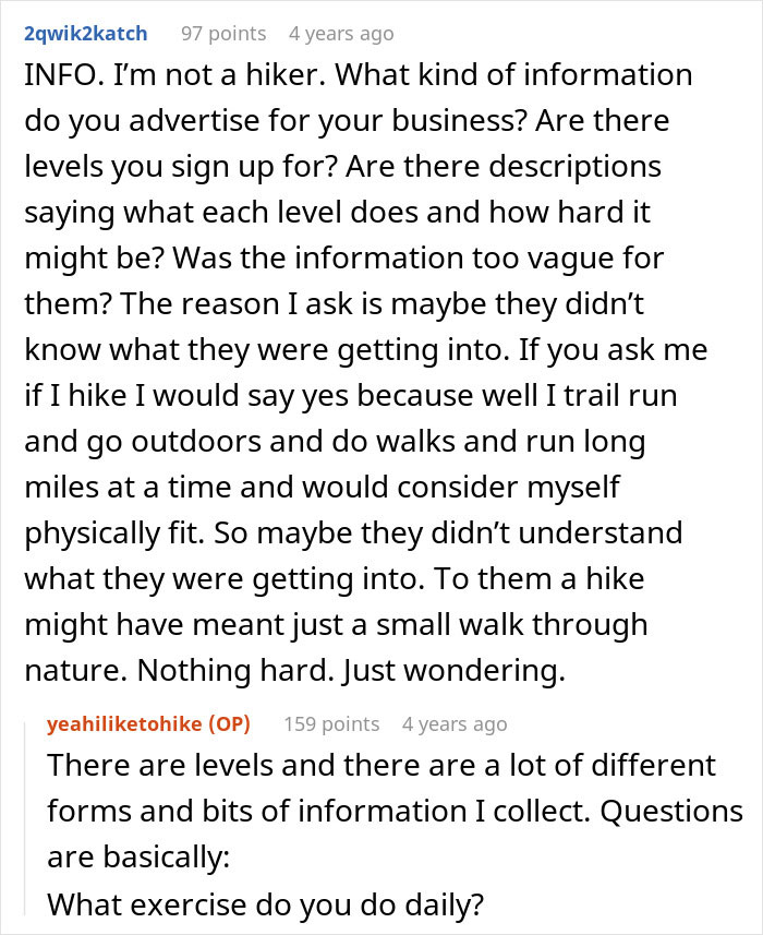 “AITA For Canceling On A Group Of Very Out Of Shape Women That Hired Me To Guide Their Hikes?” “AITA For Canceling On A Group Of Very Out Of Shape Women That Hired Me To Guide Their Hikes?”