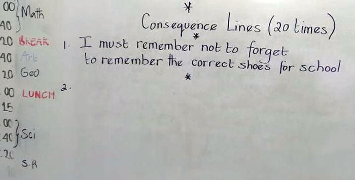 The Lines A Fellow Teacher Gave A 7-Year-Old Student To Write 20 Times As A Consequence