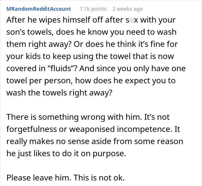 BF Won’t Stop Using Kids’ Towels To Wipe Off Gross Fluids, Furious GF Tells Him They Need A Break BF Won’t Stop Using Kids’ Towels To Wipe Off Gross Fluids, Furious GF Tells Him They Need A Break