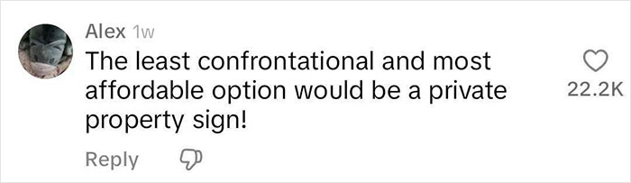 Comment suggesting a private property sign as an affordable solution to address strangers having a picnic in a yard. Comment suggesting a private property sign as an affordable solution to address strangers having a picnic in a yard.