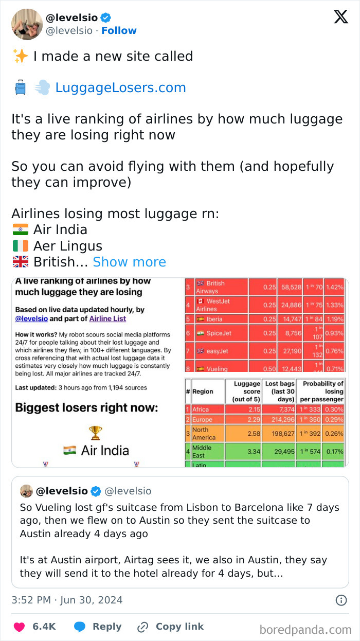 Software Developer Shames Airlines With New Website After Girlfriend’s Luggage Goes Missing Software Developer Shames Airlines With New Website After Girlfriend’s Luggage Goes Missing