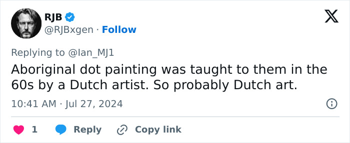 Tweet referencing Dutch art influence on Aboriginal dot painting. Tweet referencing Dutch art influence on Aboriginal dot painting.