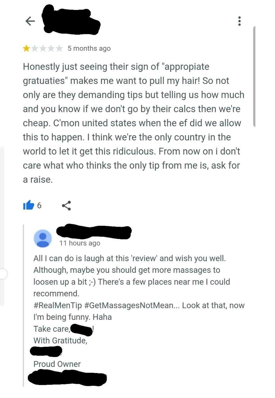 Owner Of The Spa I Used To Work At Responds To A Review Left By A Client Who Is Upset That The Massage Therapists Are Forced To Rely On Tips