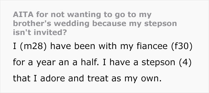 Guy Decides To Skip Only Brother’s Wedding As His Fiancée’s Kid Is Not Invited, Upsets Family Guy Decides To Skip Only Brother’s Wedding As His Fiancée’s Kid Is Not Invited, Upsets Family