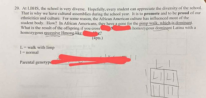 California Teacher Under Fire For “Racist” Biology Exam That Openly Mocked Students California Teacher Under Fire For “Racist” Biology Exam That Openly Mocked Students