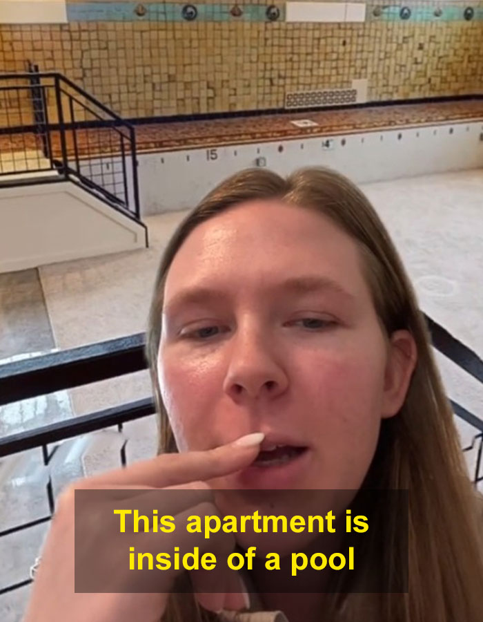 “Is This Cool Or Weird?” Woman Realizes Apartment Is Inside A Pool After Seeing “Shallow” Sign “Is This Cool Or Weird?” Woman Realizes Apartment Is Inside A Pool After Seeing “Shallow” Sign