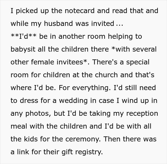 Wedding Guest Expected To Be A Free Babysitter, Uncovers The Real Reason They Wanted To Hide Her Wedding Guest Expected To Be A Free Babysitter, Uncovers The Real Reason They Wanted To Hide Her