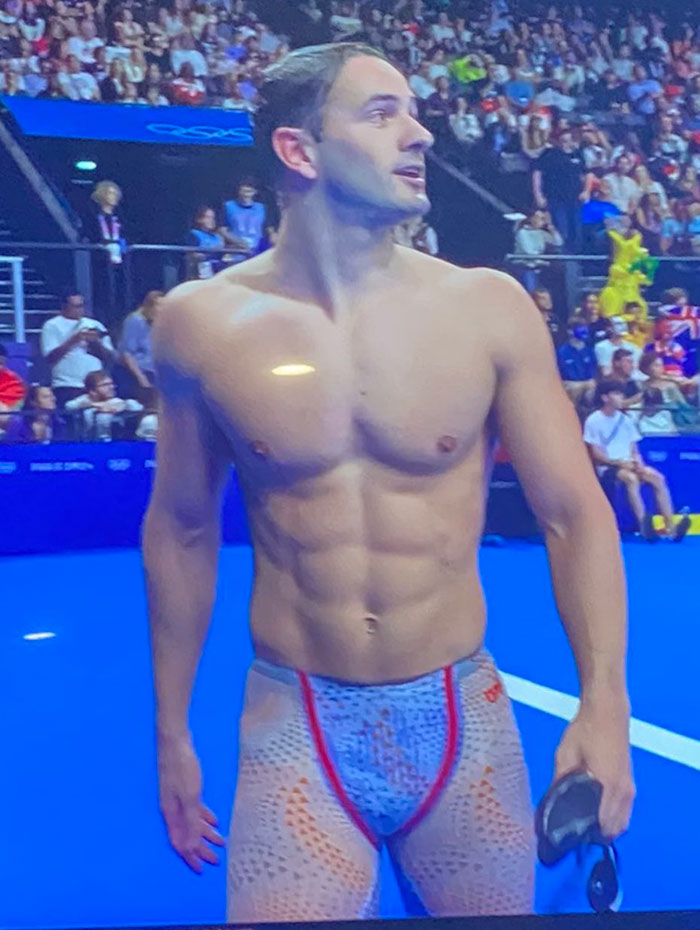 Dutch swimmer at the 2024 Olympics in revealing trunks on poolside, sparking viral attention. Dutch swimmer at the 2024 Olympics in revealing trunks on poolside, sparking viral attention.