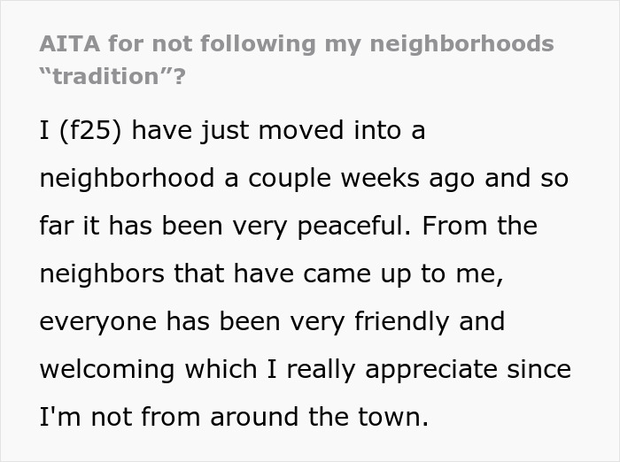 “She’s Crazy”: Newcomer Doesn’t Want To Join Neighborhood Tradition, Karen Doesn’t Take No For An Answer “She’s Crazy”: Newcomer Doesn’t Want To Join Neighborhood Tradition, Karen Doesn’t Take No For An Answer