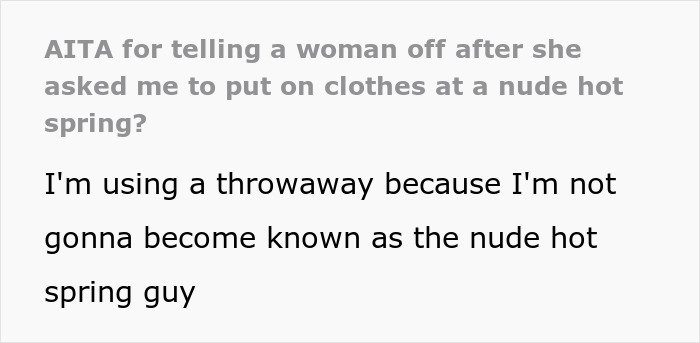 "Nude Hot Spring Guy" Is Shocked After Woman Tells Him To Wear Clothes Because She Brought Her Kids "Nude Hot Spring Guy" Is Shocked After Woman Tells Him To Wear Clothes Because She Brought Her Kids