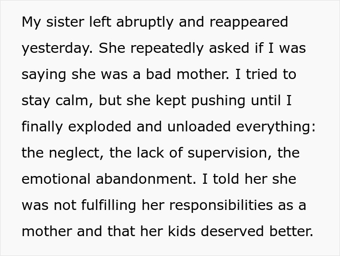 Woman Can’t Believe How Bad Of A Mother Her Sister Is, Gives Her A Harsh Reality Check Woman Can’t Believe How Bad Of A Mother Her Sister Is, Gives Her A Harsh Reality Check