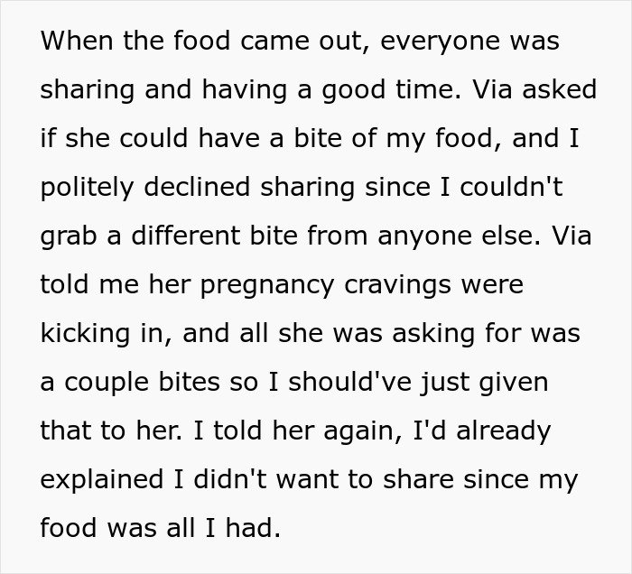 Man Called Selfish And Heartless For Not Sharing Half Of His Food With A Pregnant Woman Man Called Selfish And Heartless For Not Sharing Half Of His Food With A Pregnant Woman