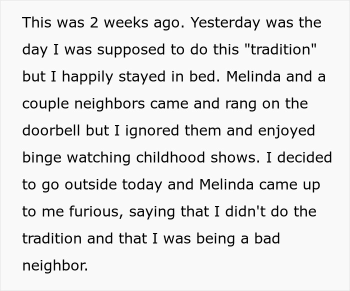 “She’s Crazy”: Newcomer Doesn’t Want To Join Neighborhood Tradition, Karen Doesn’t Take No For An Answer “She’s Crazy”: Newcomer Doesn’t Want To Join Neighborhood Tradition, Karen Doesn’t Take No For An Answer