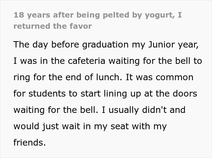 18 Years After Anonymous Yogurt Pelting, Woman Finds Out Who It Was And Gets Sweet Revenge 18 Years After Anonymous Yogurt Pelting, Woman Finds Out Who It Was And Gets Sweet Revenge